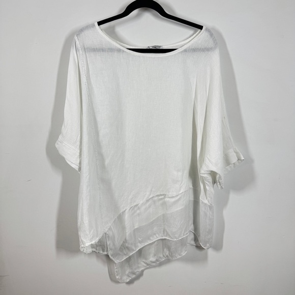 San Gimignano White Linen Silk Blend Asymmetric Hem Tunic Lagenlook Top One Size - Picture 2 of 13